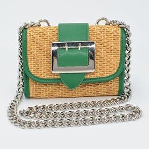 NWT Green Straw & Vegan Leather Crossbody Clutch - Cute & Trendy!